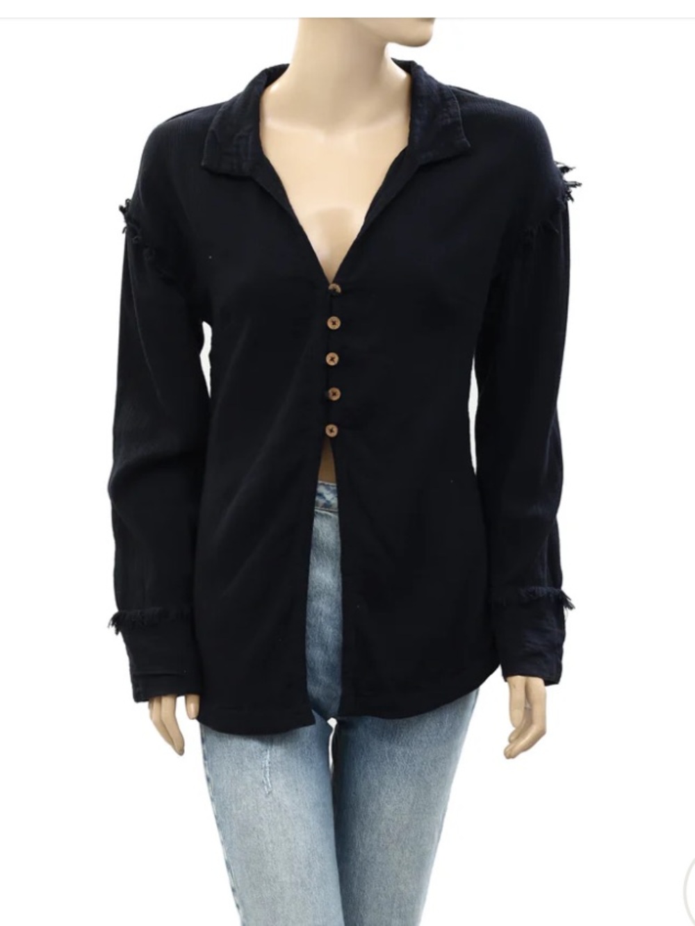 Free People Black Button-Front Tunic Shirt